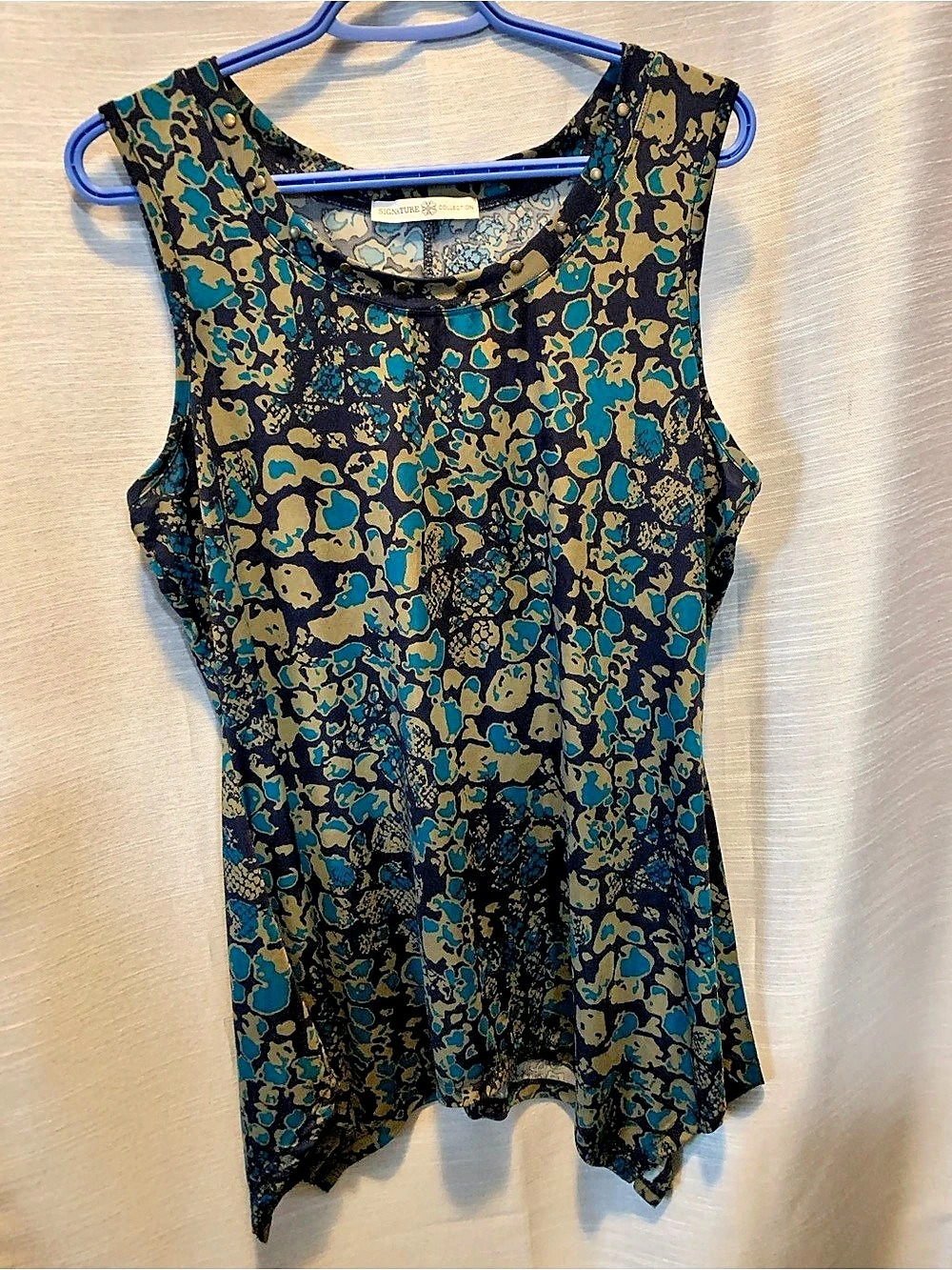 Signature Collection Abstract Print Sleeveless Top in Black & Blue Size Medium